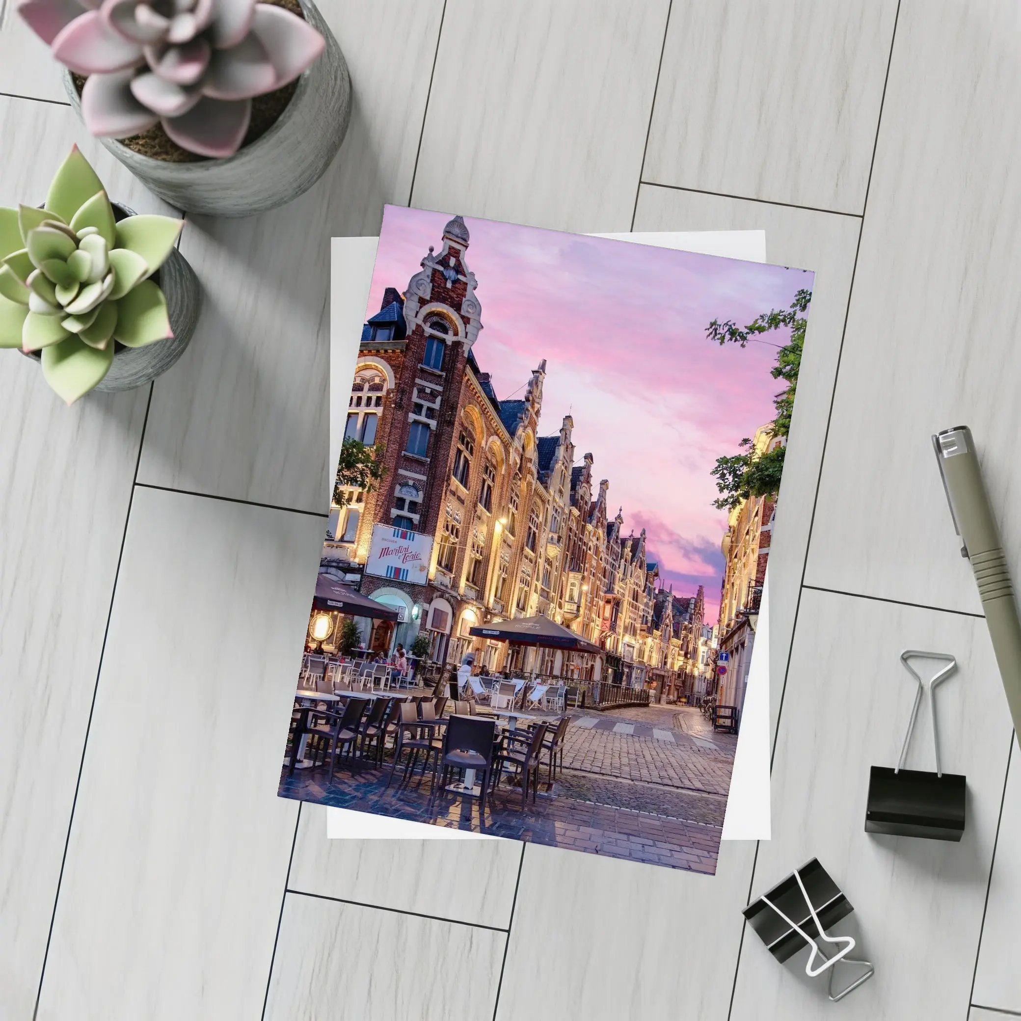Belgium Old Town Square At Pink Sunset – Postcards