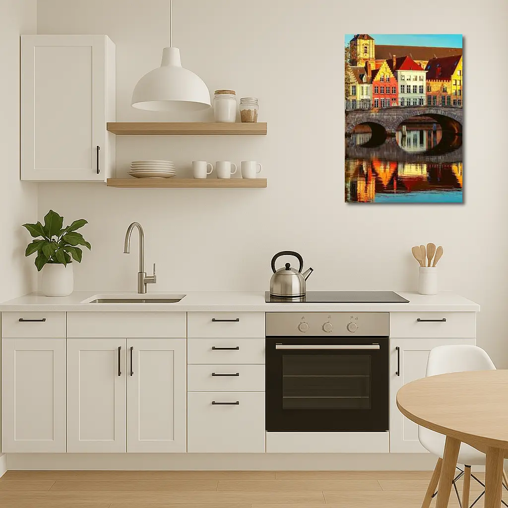 Bruges Canal Bridge Medieval Buildings Reflection – Wall Art