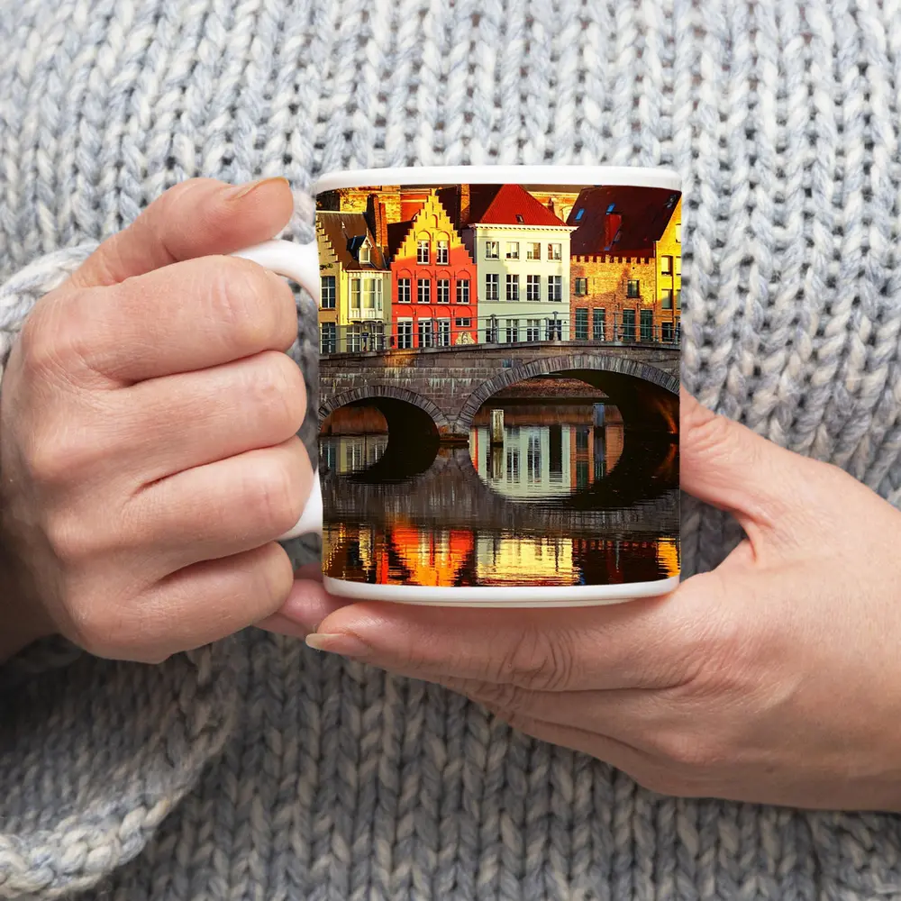 Bruges Canal Bridge Medieval Buildings Reflection – Mugs
