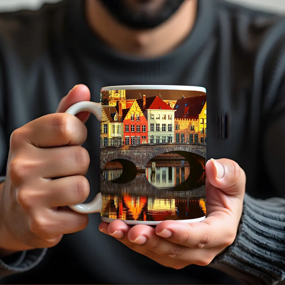 Bruges Canal Bridge Medieval Buildings Reflection – Mugs