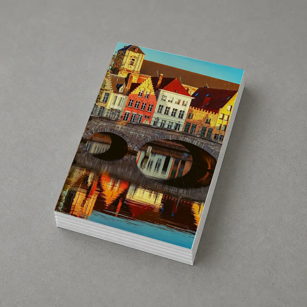 Bruges Canal Bridge Medieval Buildings Reflection – Postcards