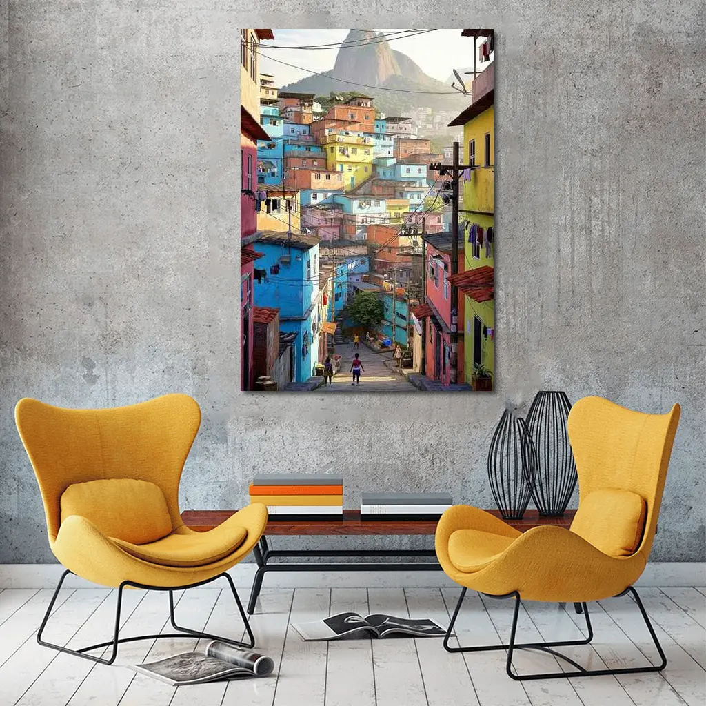 Rio de Janeiro Favela Colorful Hillside Street – Wall Art