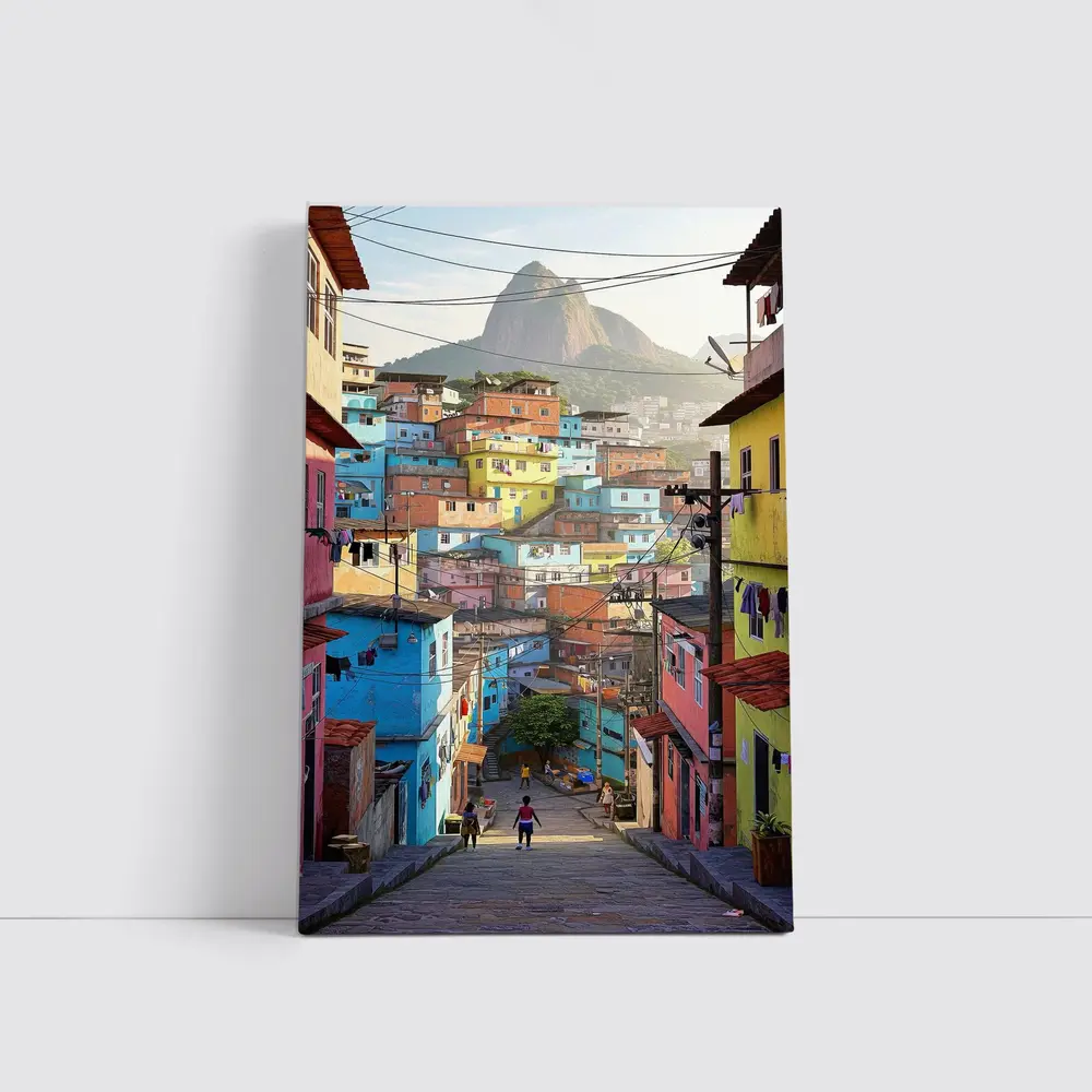Rio de Janeiro Favela Colorful Hillside Street – Wall Art