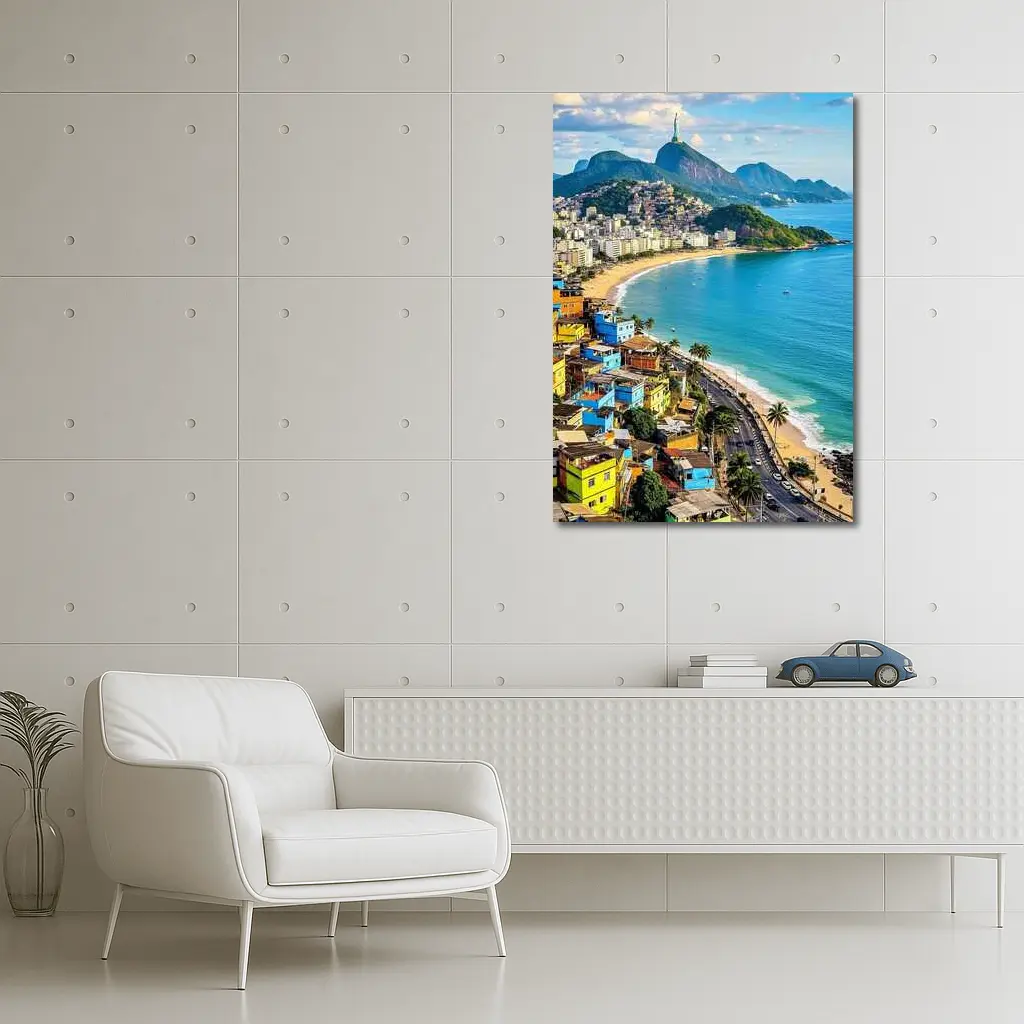 Rio de Janeiro Coastline Colorful Favela Aerial View – Wall Art