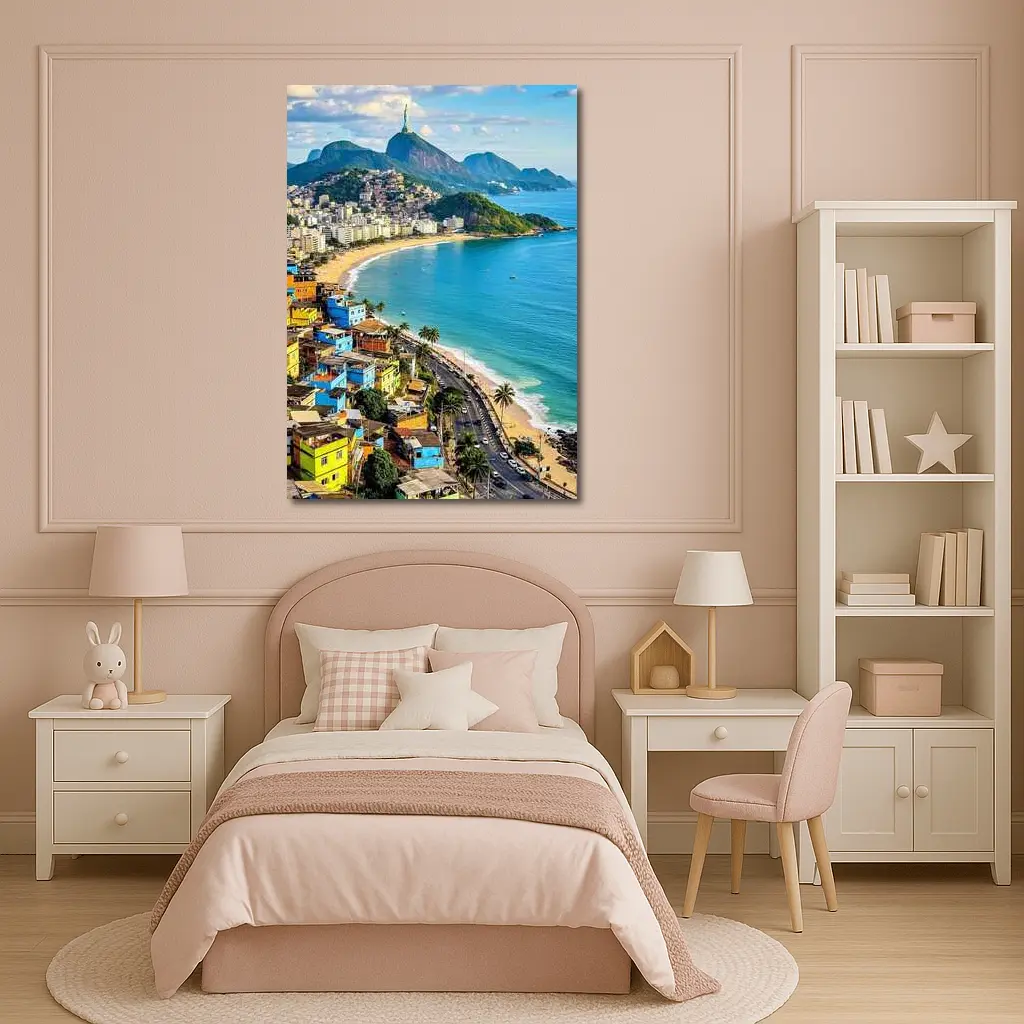 Rio de Janeiro Coastline Colorful Favela Aerial View – Wall Art