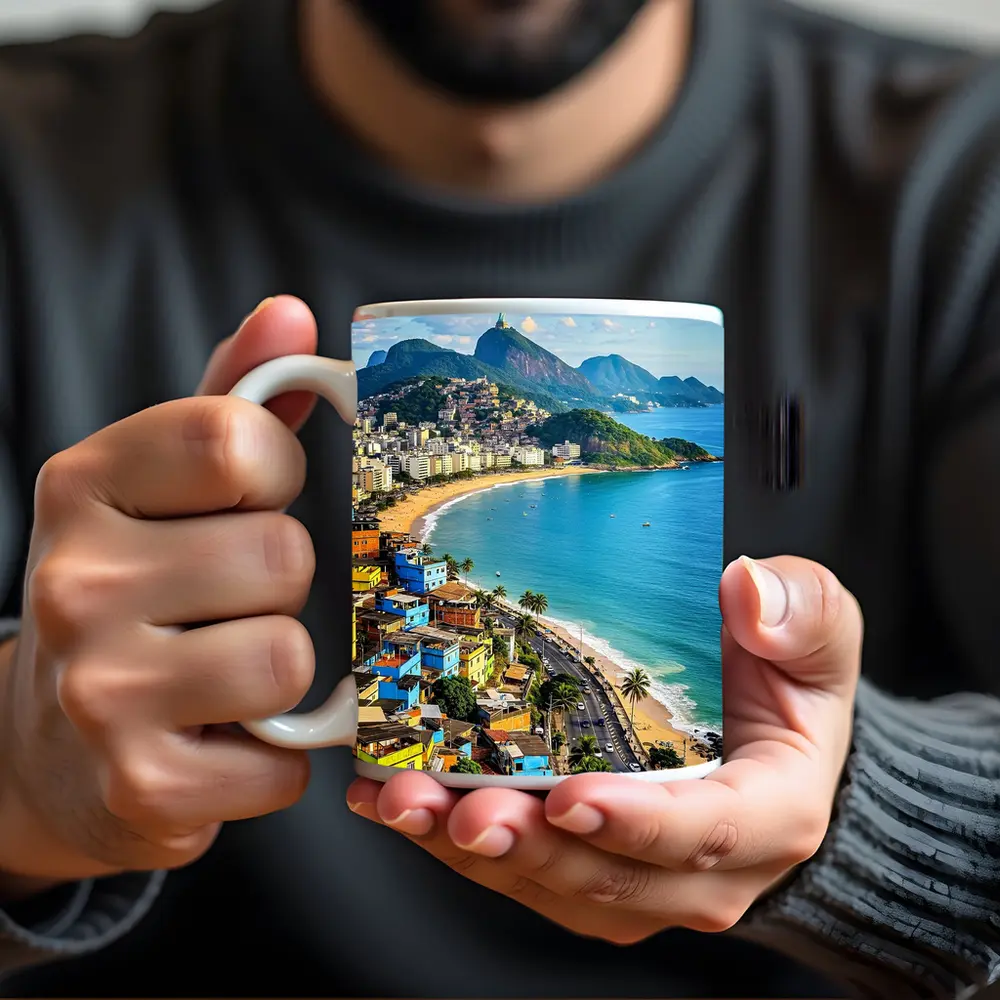 Rio de Janeiro Coastline Colorful Favela Aerial View – Mugs