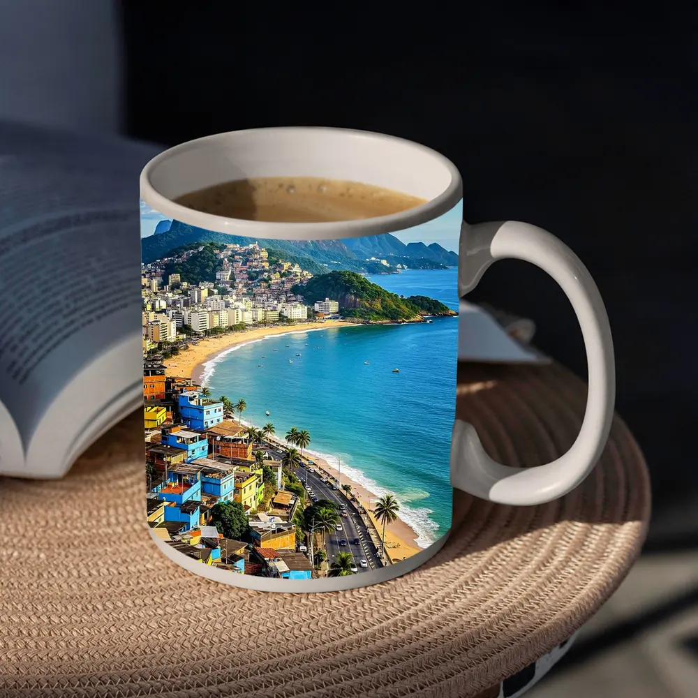 Rio de Janeiro Coastline Colorful Favela Aerial View – Mugs