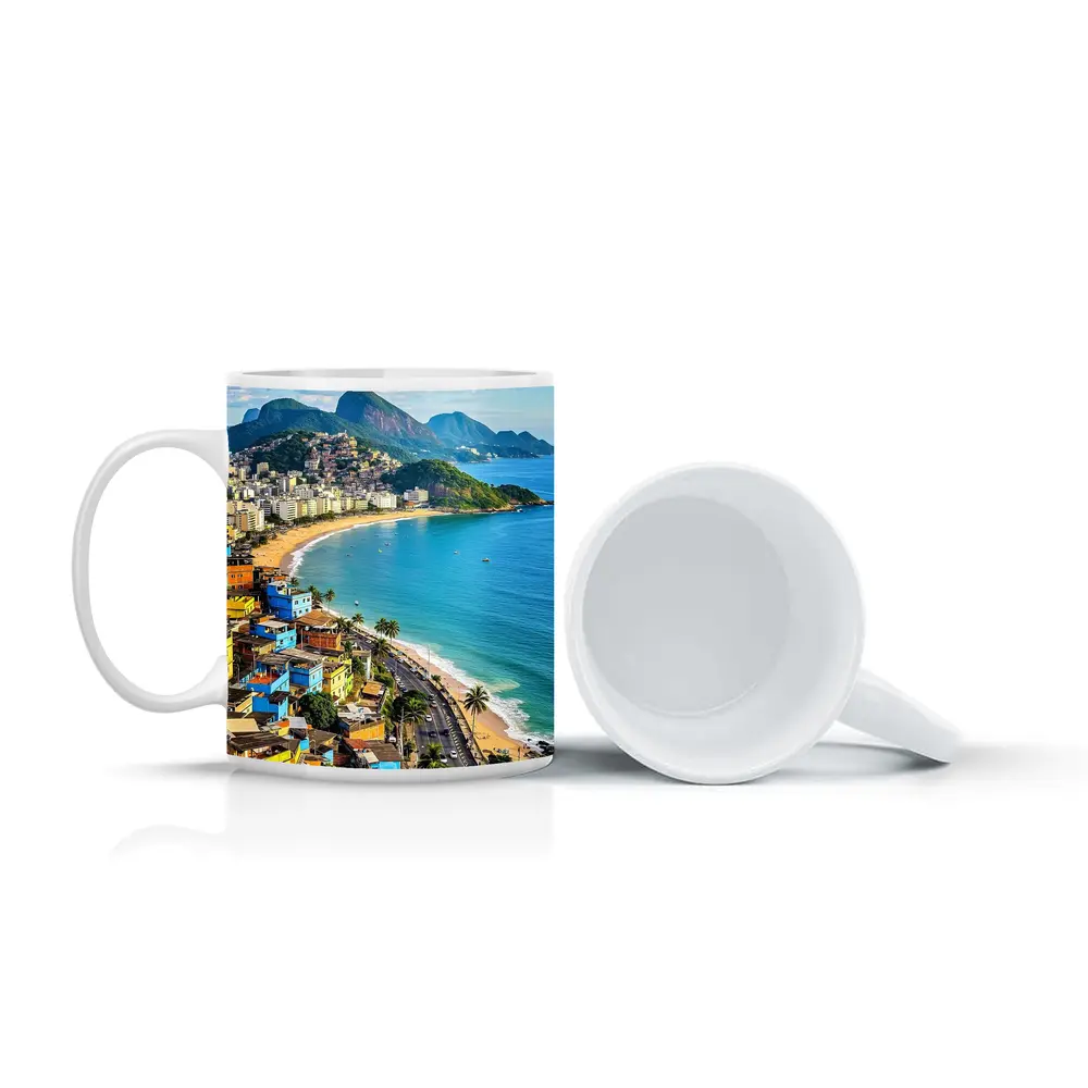 Rio de Janeiro Coastline Colorful Favela Aerial View – Mugs