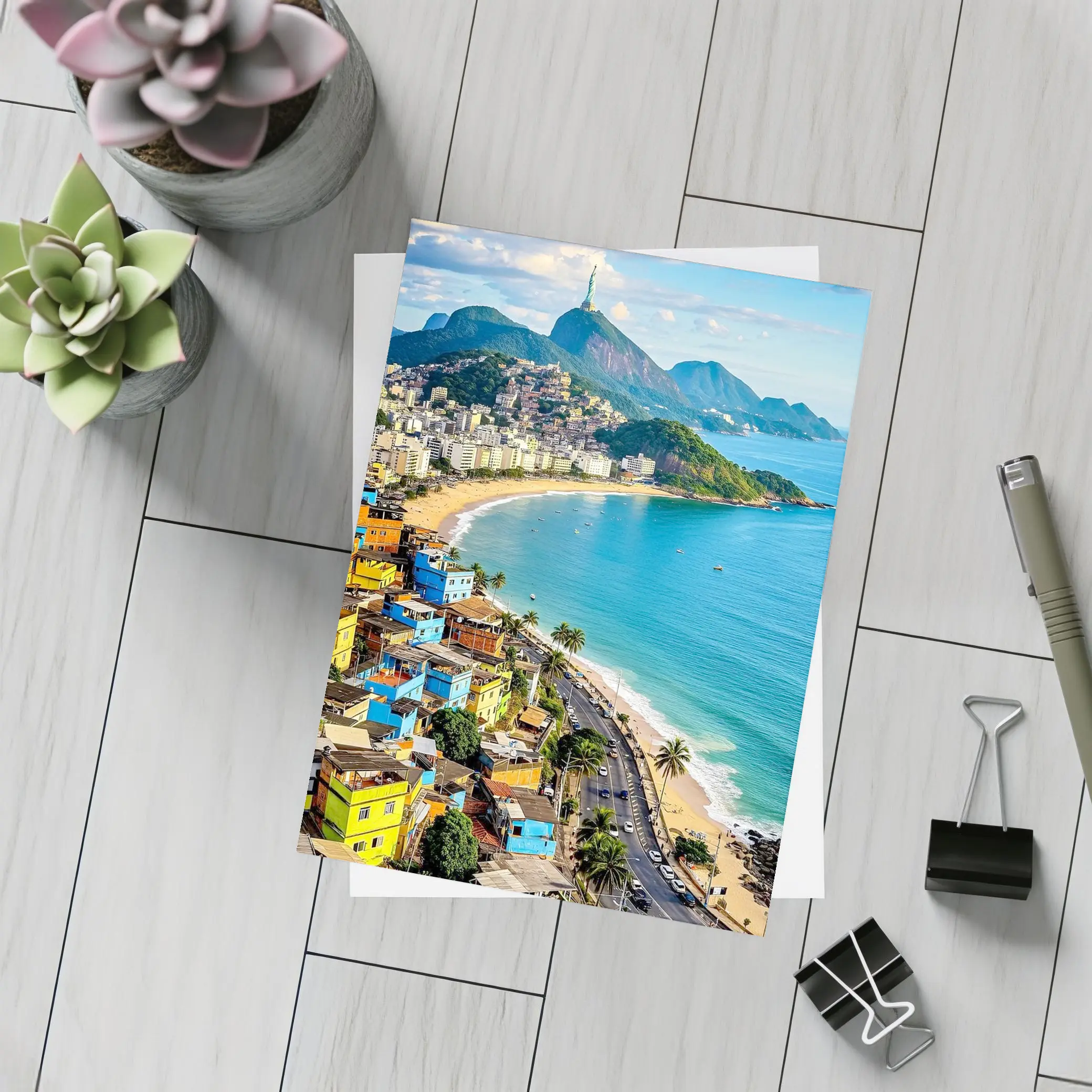 Rio de Janeiro Coastline Colorful Favela Aerial View – Postcards