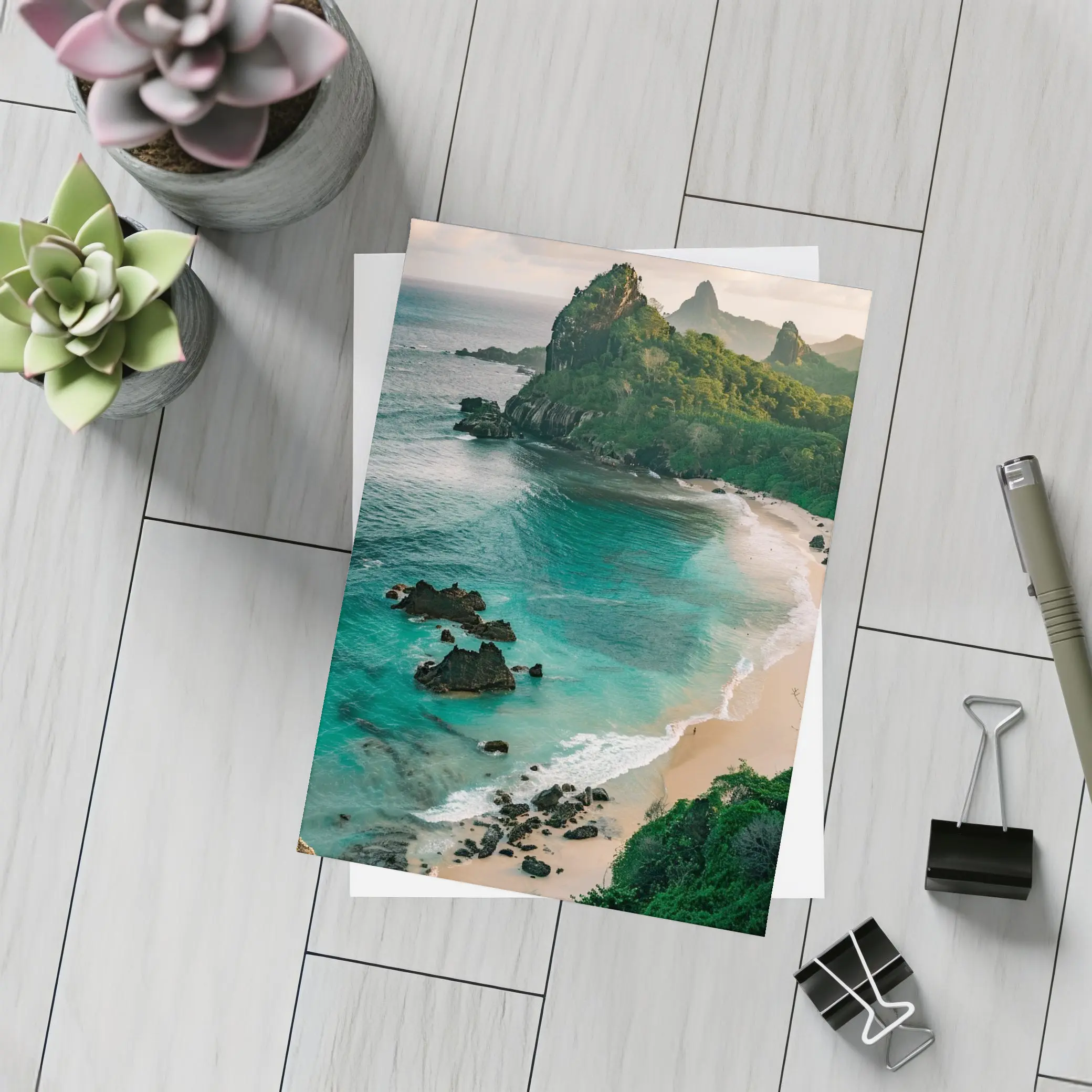 Tropical Beach Rocky Island Turquoise Ocean – Postcards