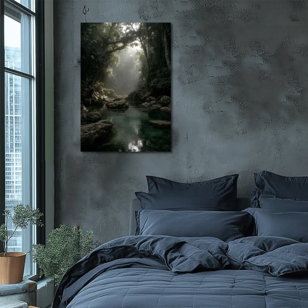 Misty Jungle River Through Ancient Forest – Wall Art