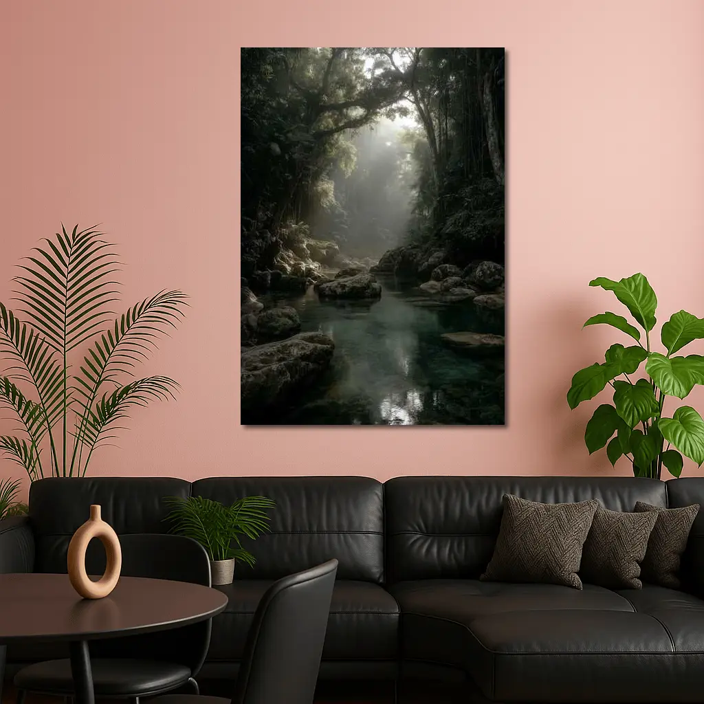 Misty Jungle River Through Ancient Forest – Wall Art