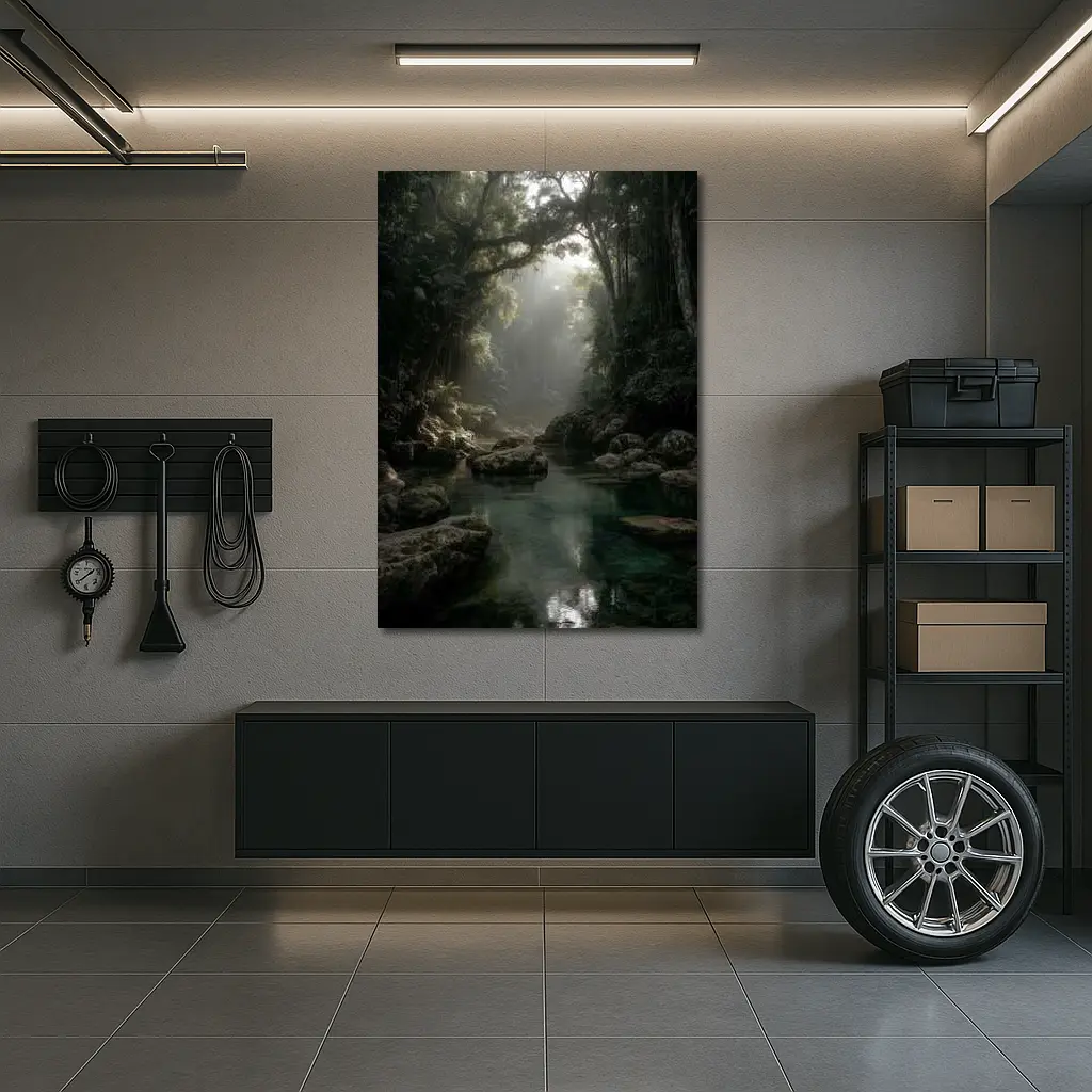 Misty Jungle River Through Ancient Forest – Wall Art