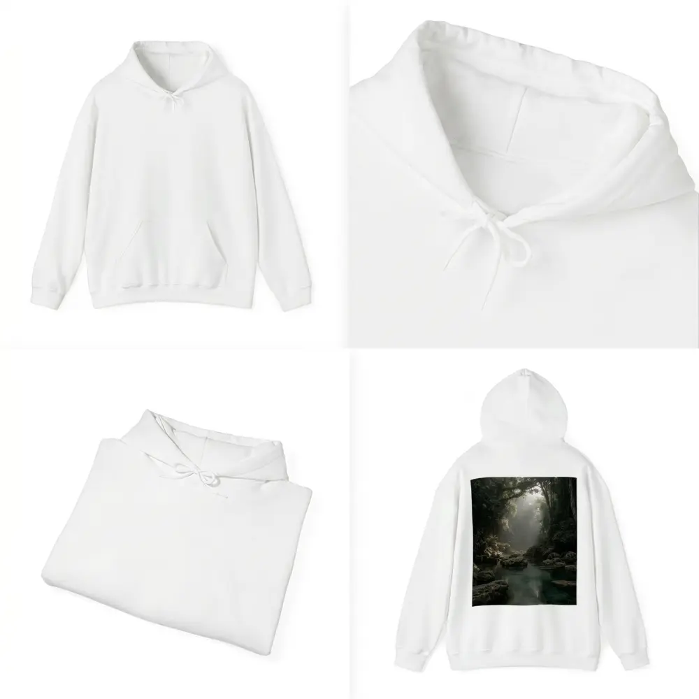 Misty Jungle River Through Ancient Forest – Hoodies