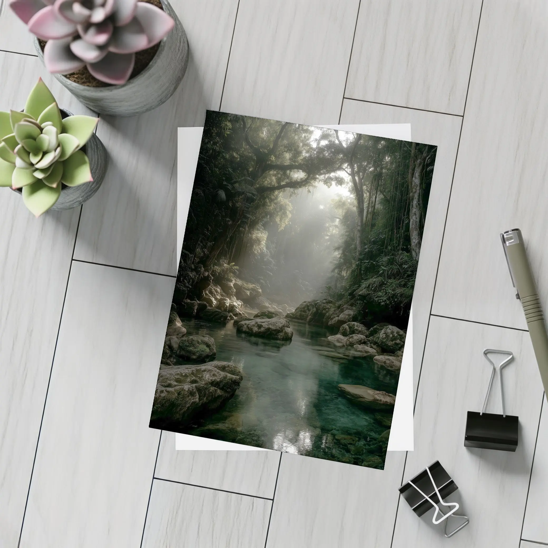Misty Jungle River Through Ancient Forest – Postcards