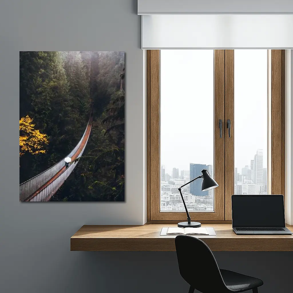 Suspension Bridge Deep Forest Green Trees – Wall Art