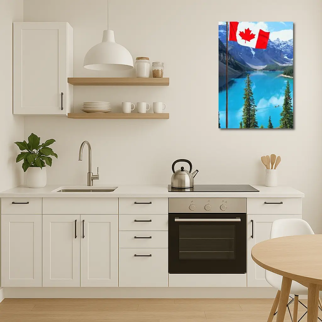 Canadian Flag Over Blue Mountain Lake – Wall Art