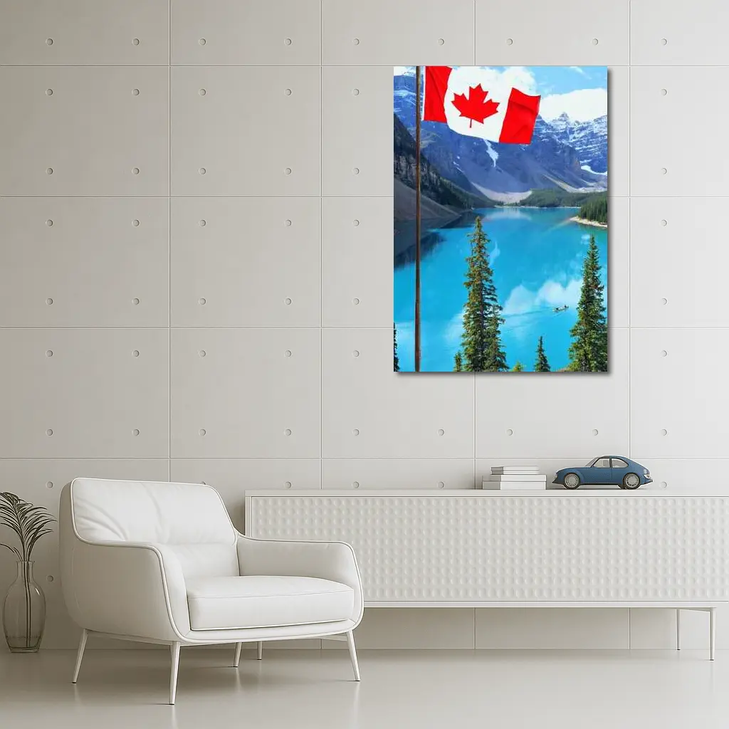Canadian Flag Over Blue Mountain Lake – Wall Art
