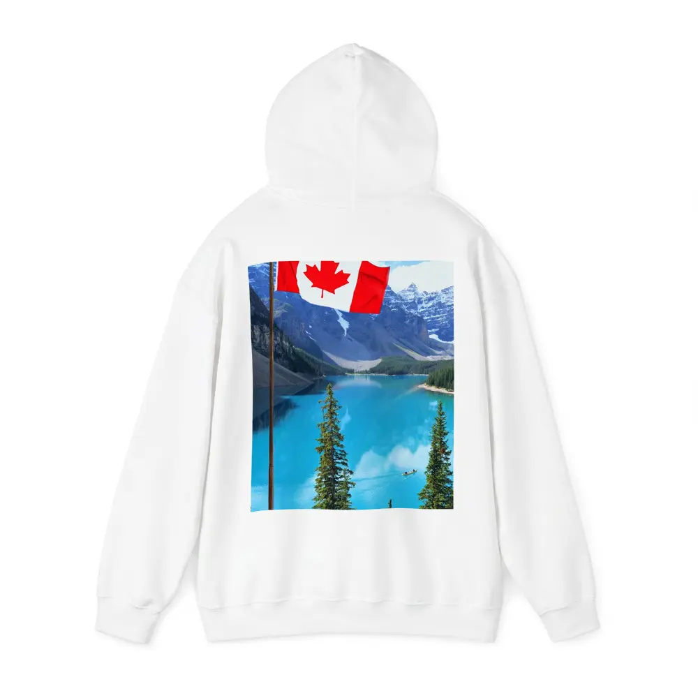 Canadian Flag Over Blue Mountain Lake – Hoodies