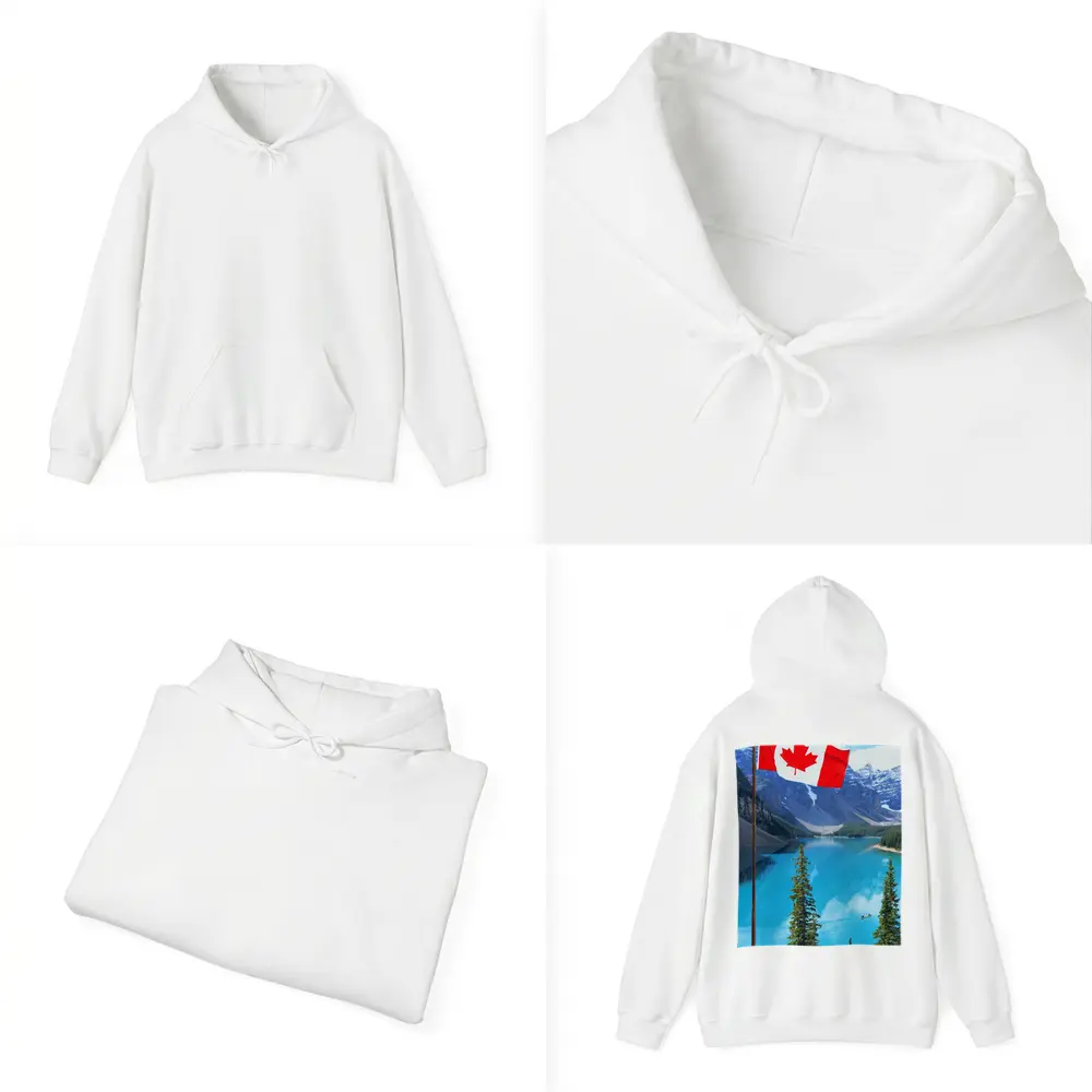 Canadian Flag Over Blue Mountain Lake – Hoodies