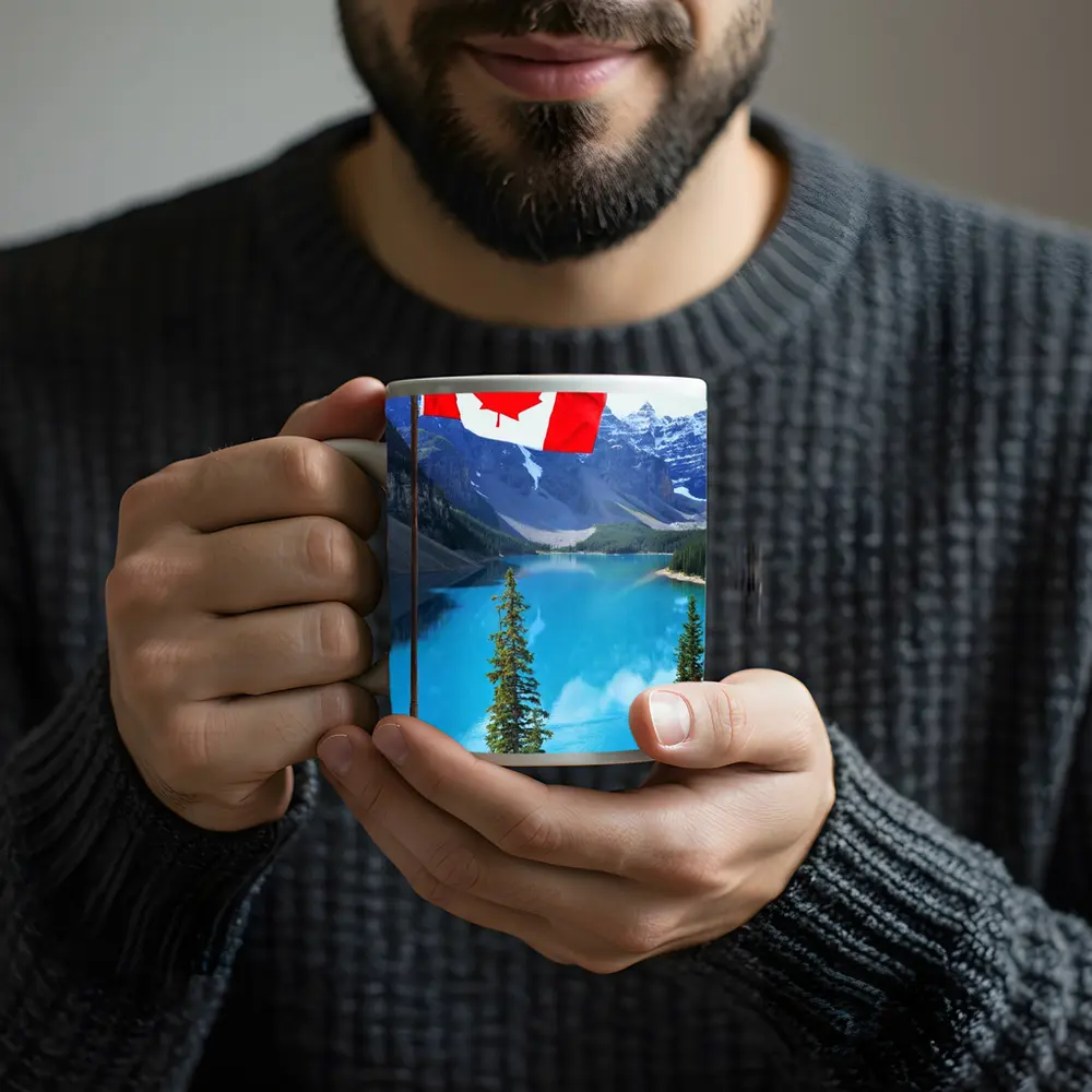 Canadian Flag Over Blue Mountain Lake – Mugs