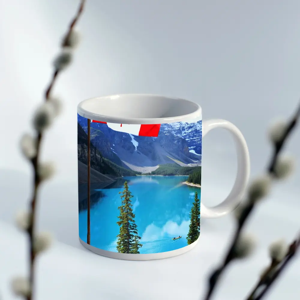 Canadian Flag Over Blue Mountain Lake – Mugs