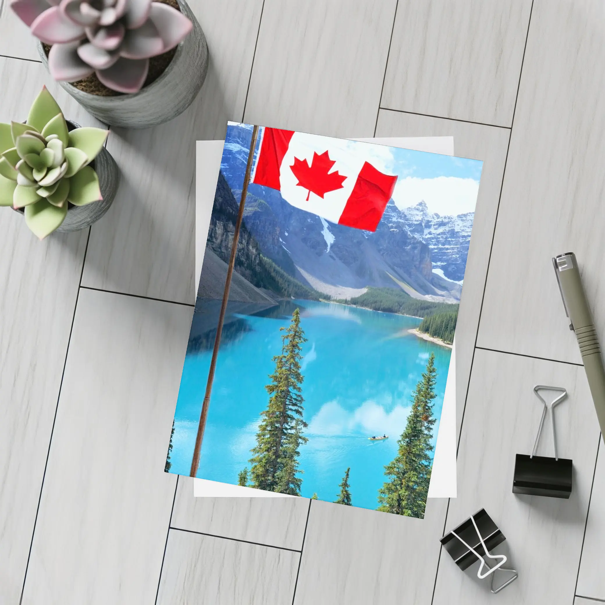 Canadian Flag Over Blue Mountain Lake – Postcards