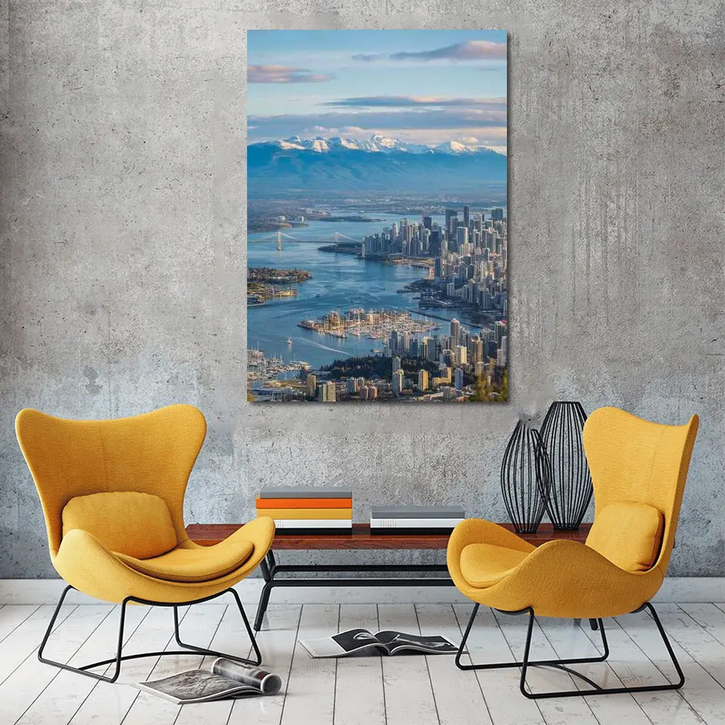 Vancouver Skyline Snow Mountains Aerial View – Wall Art
