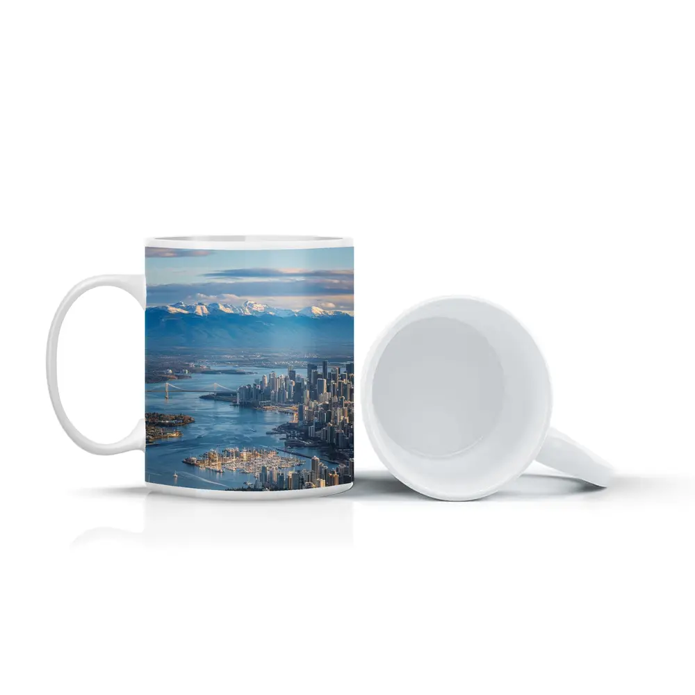 Vancouver Skyline Snow Mountains Aerial View – Mugs