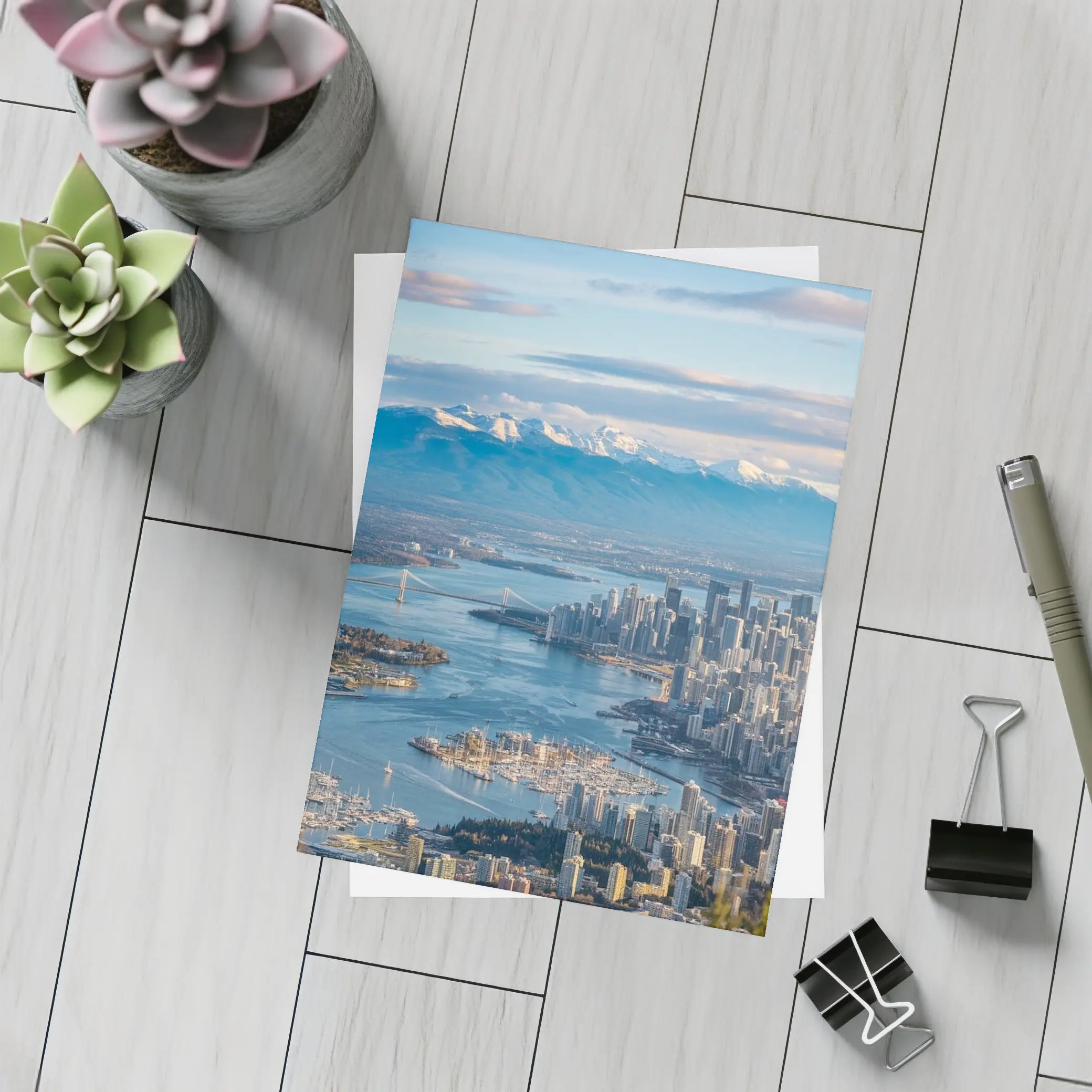 Vancouver Skyline Snow Mountains Aerial View – Postcards