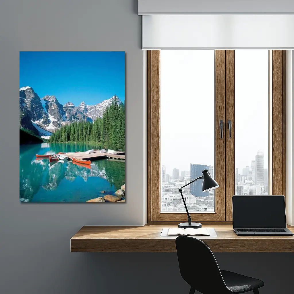 Moraine Lake Canoes Rocky Mountains Canada – Wall Art
