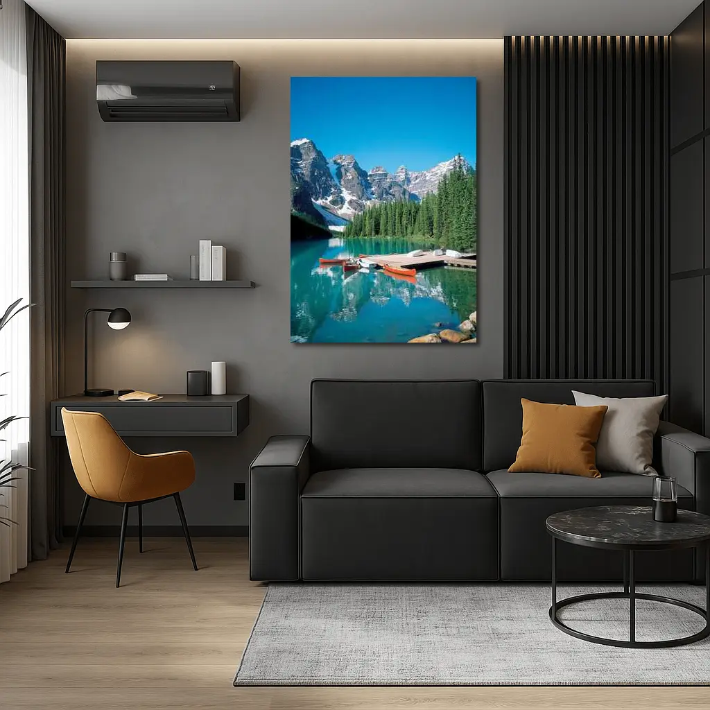 Moraine Lake Canoes Rocky Mountains Canada – Wall Art
