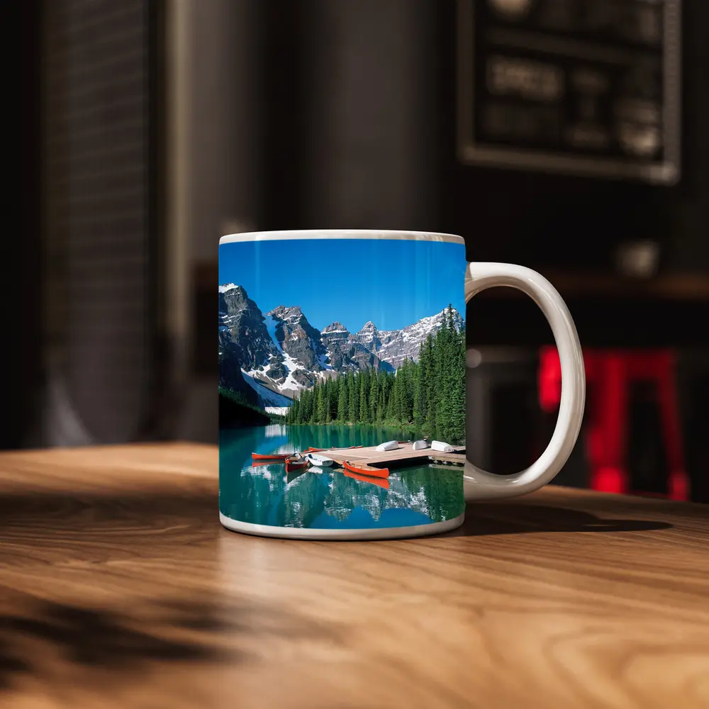 Moraine Lake Canoes Rocky Mountains Canada – Mugs