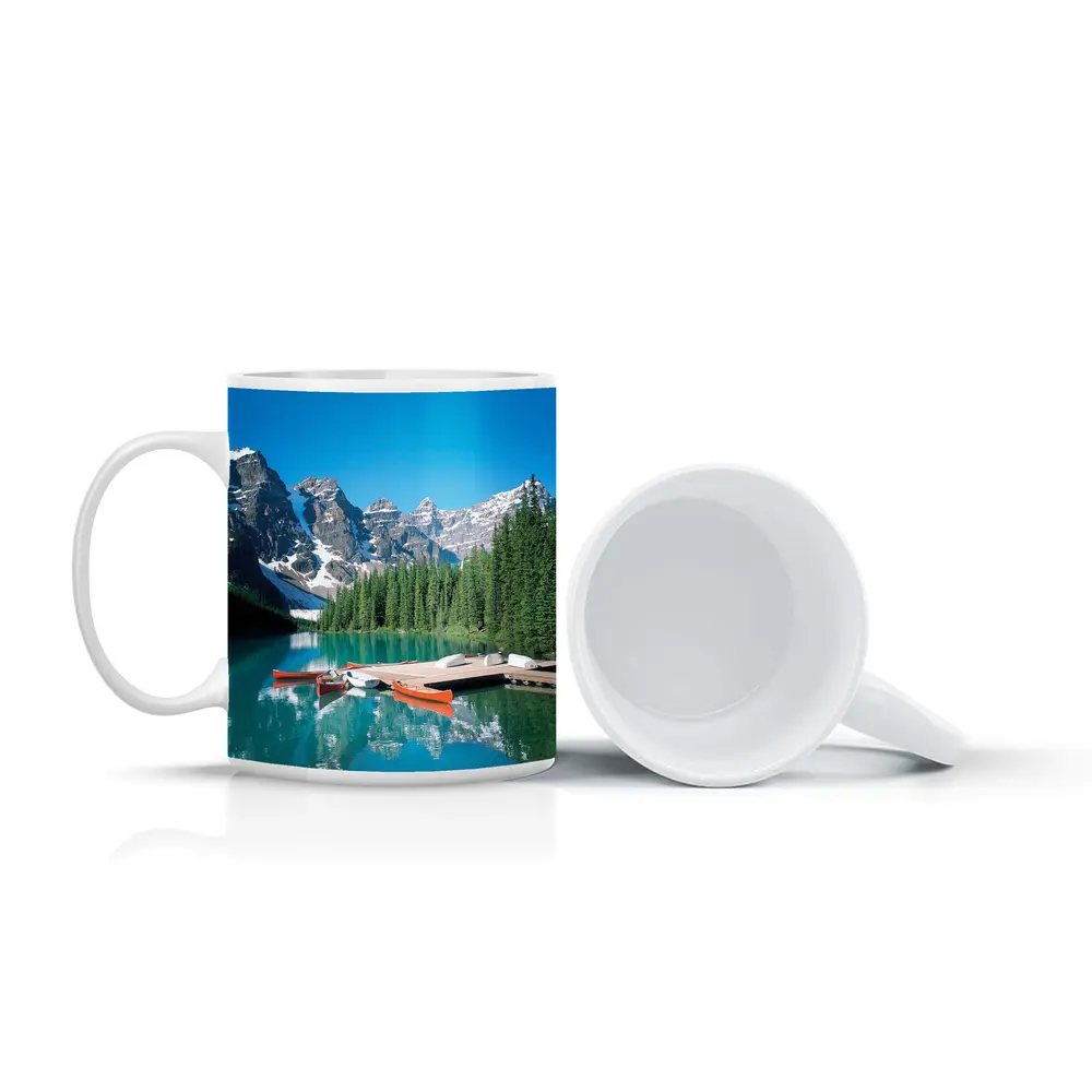 Moraine Lake Canoes Rocky Mountains Canada – Mugs