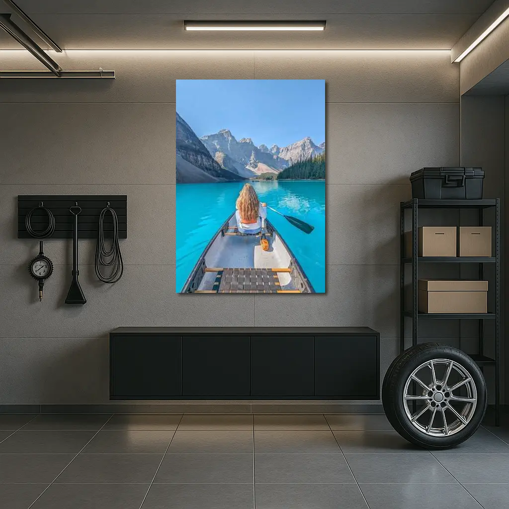Woman Canoeing Turquoise Mountain Lake Canada – Wall Art