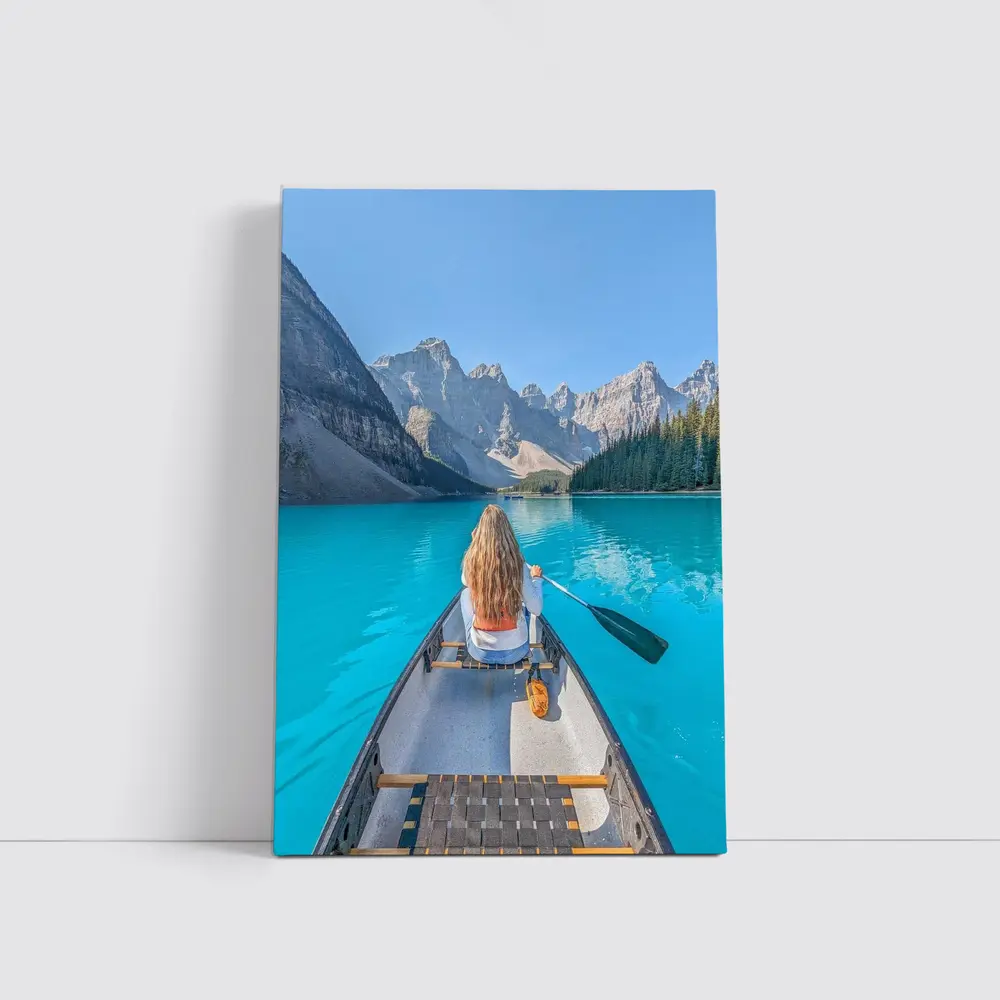 Woman Canoeing Turquoise Mountain Lake Canada – Wall Art