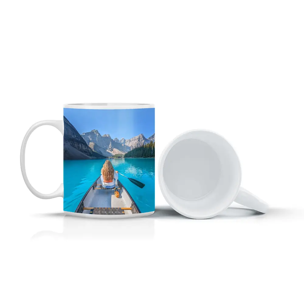 Woman Canoeing Turquoise Mountain Lake Canada – Mugs
