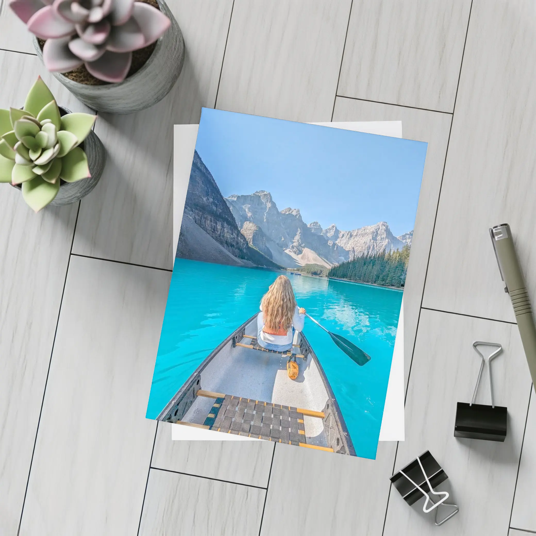 Woman Canoeing Turquoise Mountain Lake Canada – Postcards