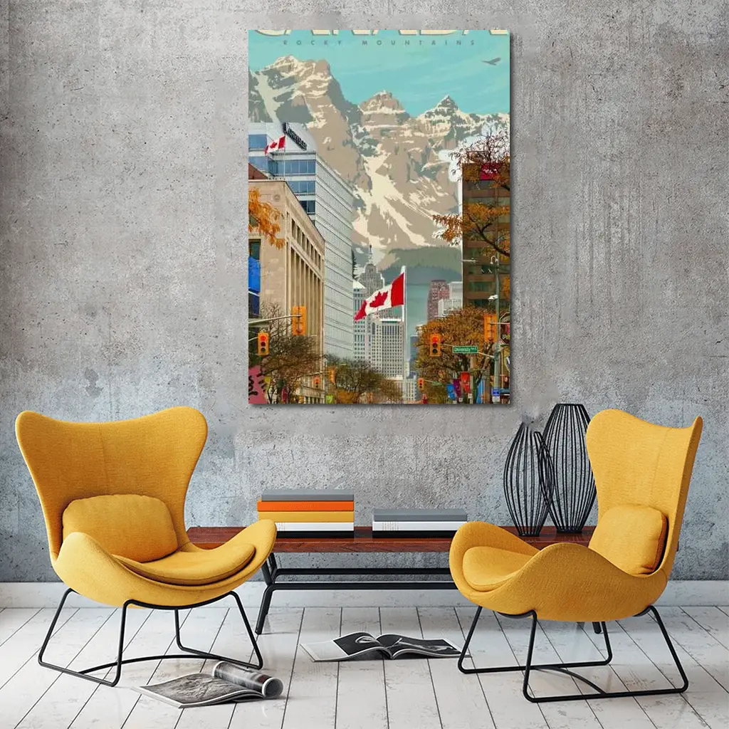 Canada Rocky Mountains Vintage Travel City Street – Wall Art