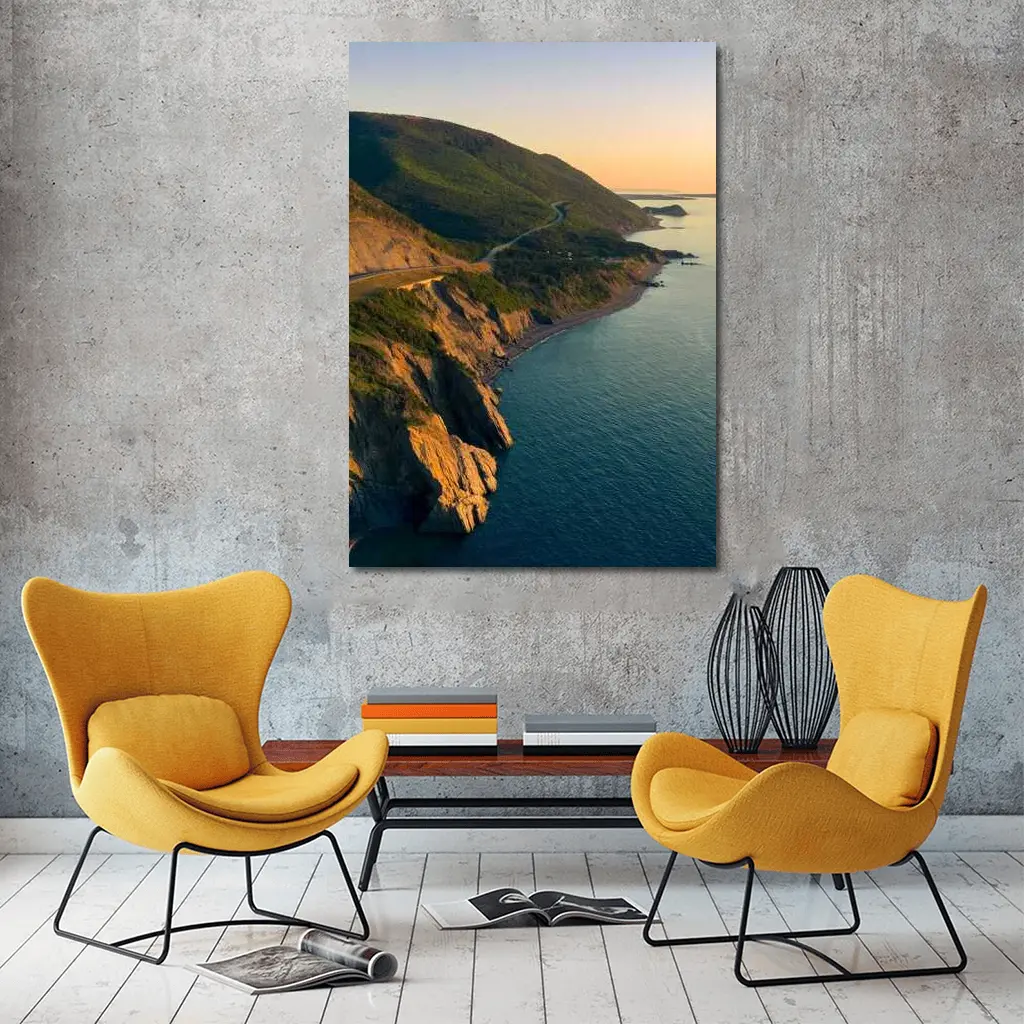 Coastal Cliffs Winding Road Sunset Aerial View – Wall Art