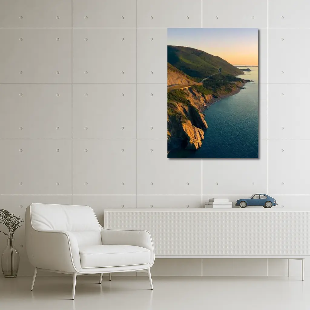Coastal Cliffs Winding Road Sunset Aerial View – Wall Art
