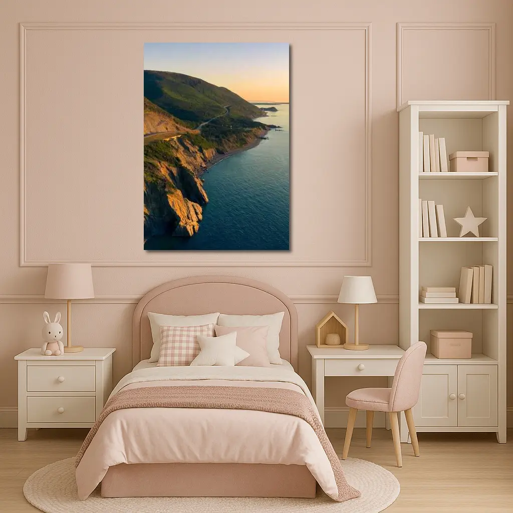Coastal Cliffs Winding Road Sunset Aerial View – Wall Art