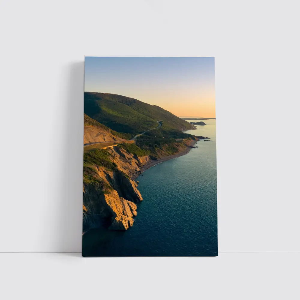 Coastal Cliffs Winding Road Sunset Aerial View – Wall Art