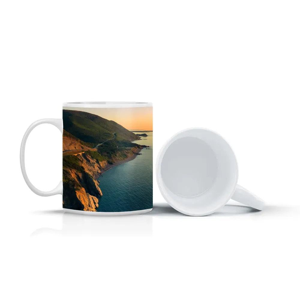 Coastal Cliffs Winding Road Sunset Aerial View – Mugs