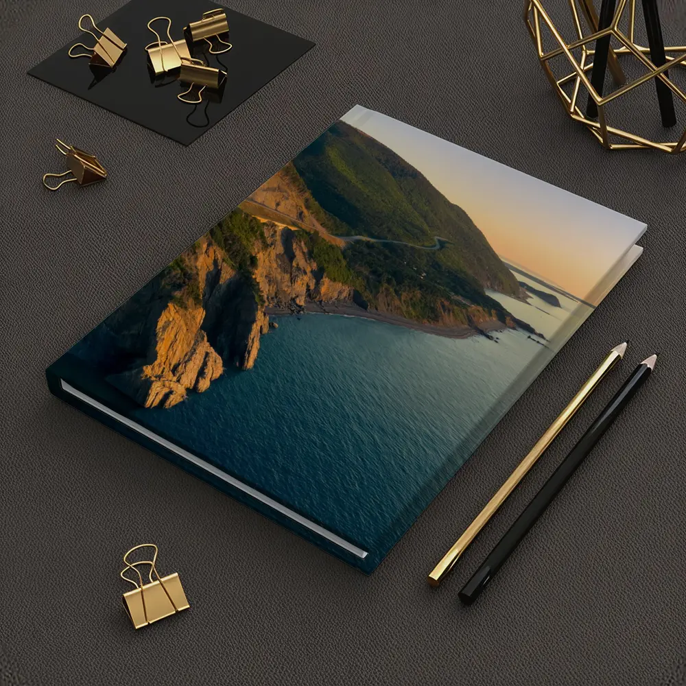 Coastal Cliffs Winding Road Sunset Aerial View – Notebooks