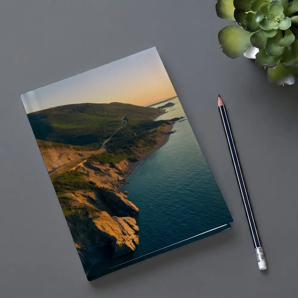 Coastal Cliffs Winding Road Sunset Aerial View – Notebooks