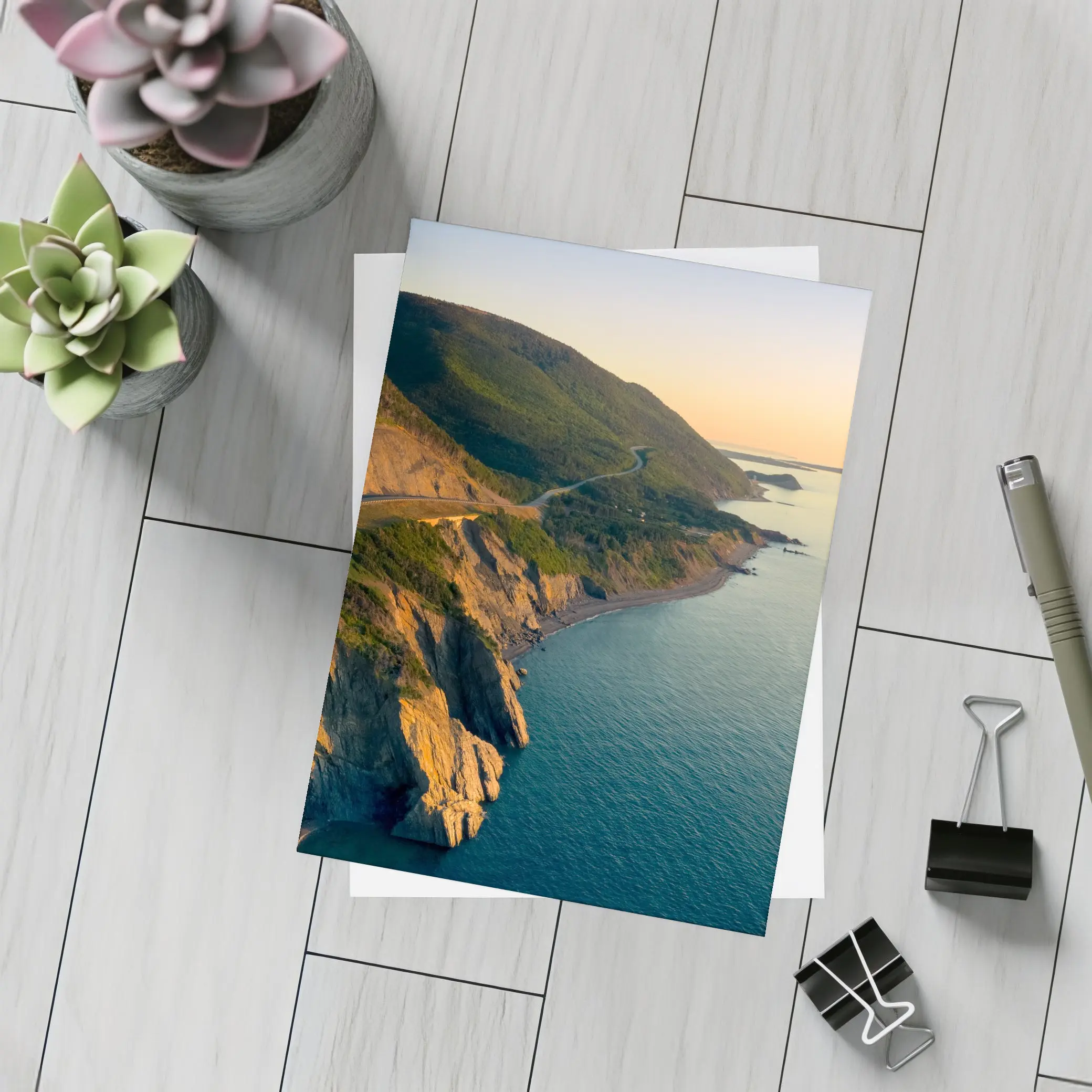 Coastal Cliffs Winding Road Sunset Aerial View – Postcards