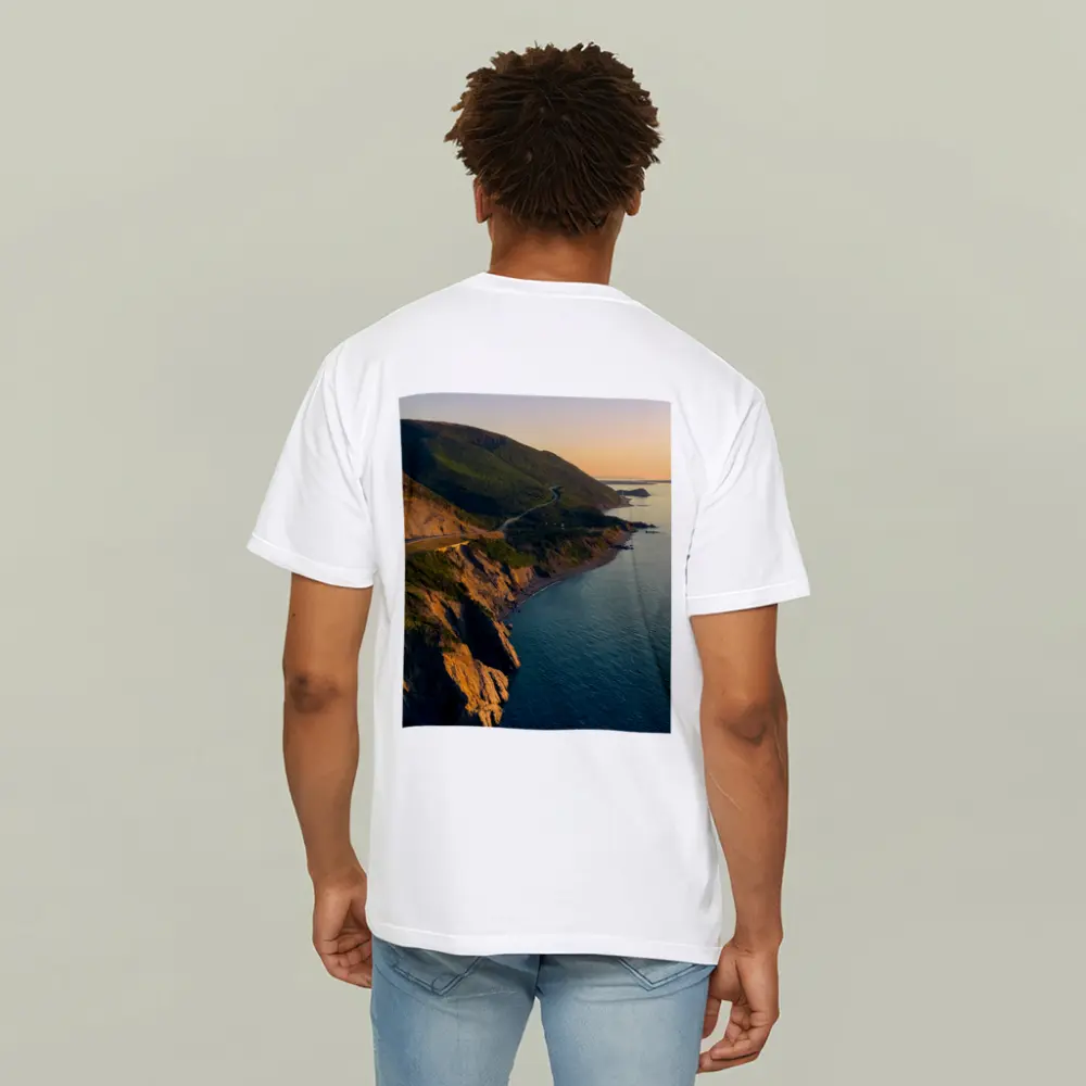 Coastal Cliffs Winding Road Sunset Aerial View – T-Shirts