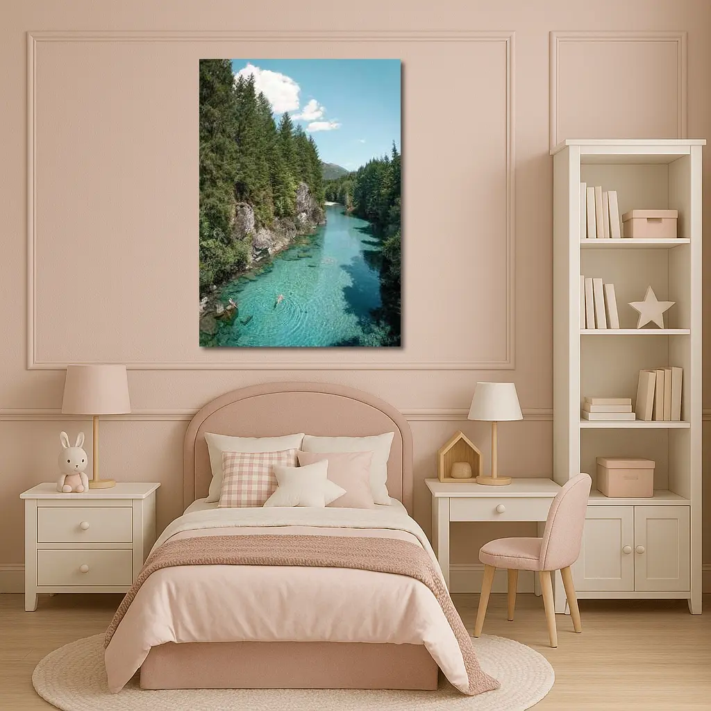 Turquoise River Swimming Forest Mountains Summer – Wall Art