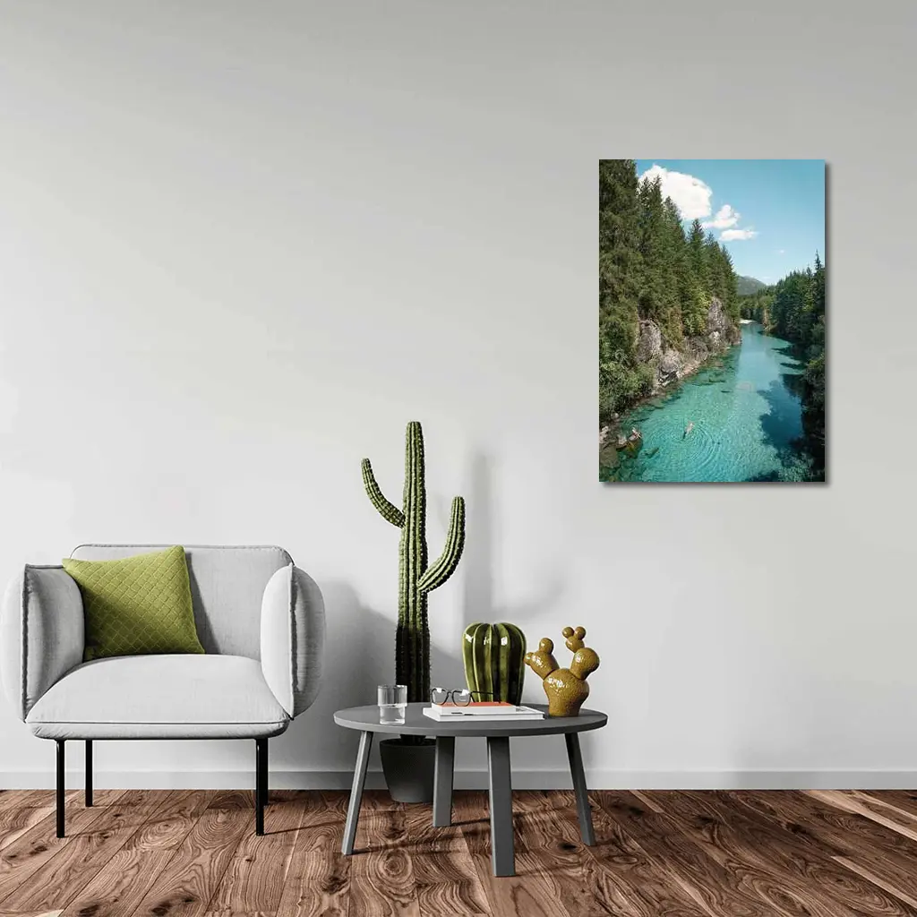 Turquoise River Swimming Forest Mountains Summer – Wall Art